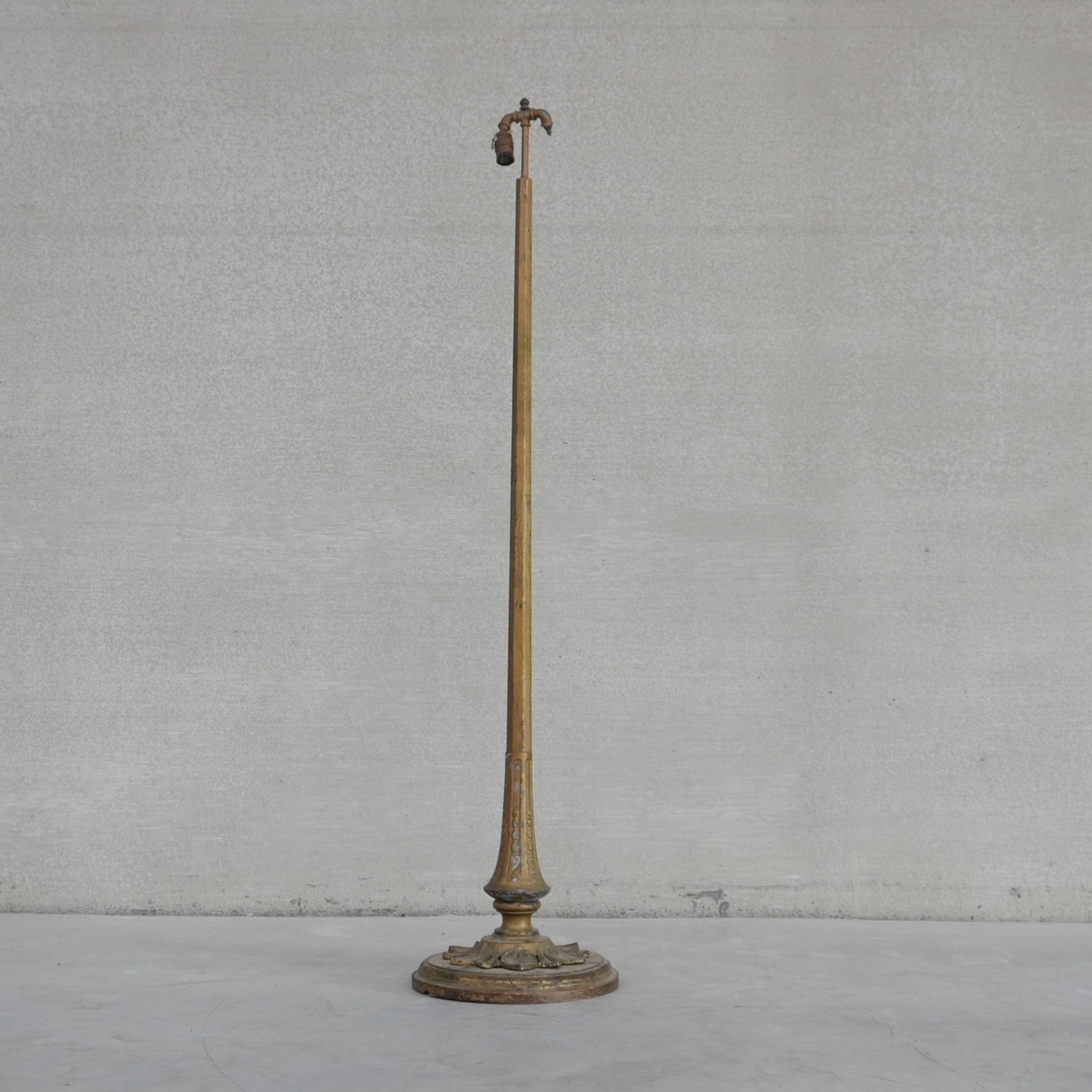 Art deco french wooden and metal gilt floor lamp