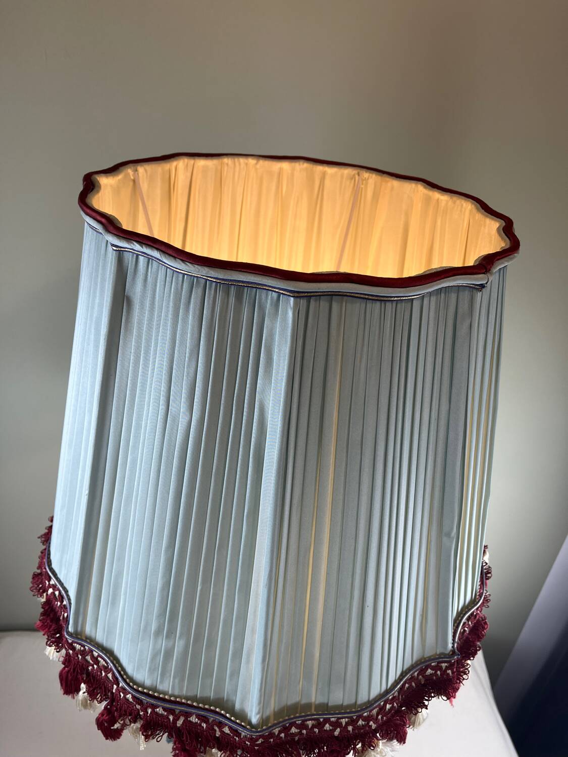 Grande lampe vintage en céramique rouge signée Drimmer – abat-jour pl