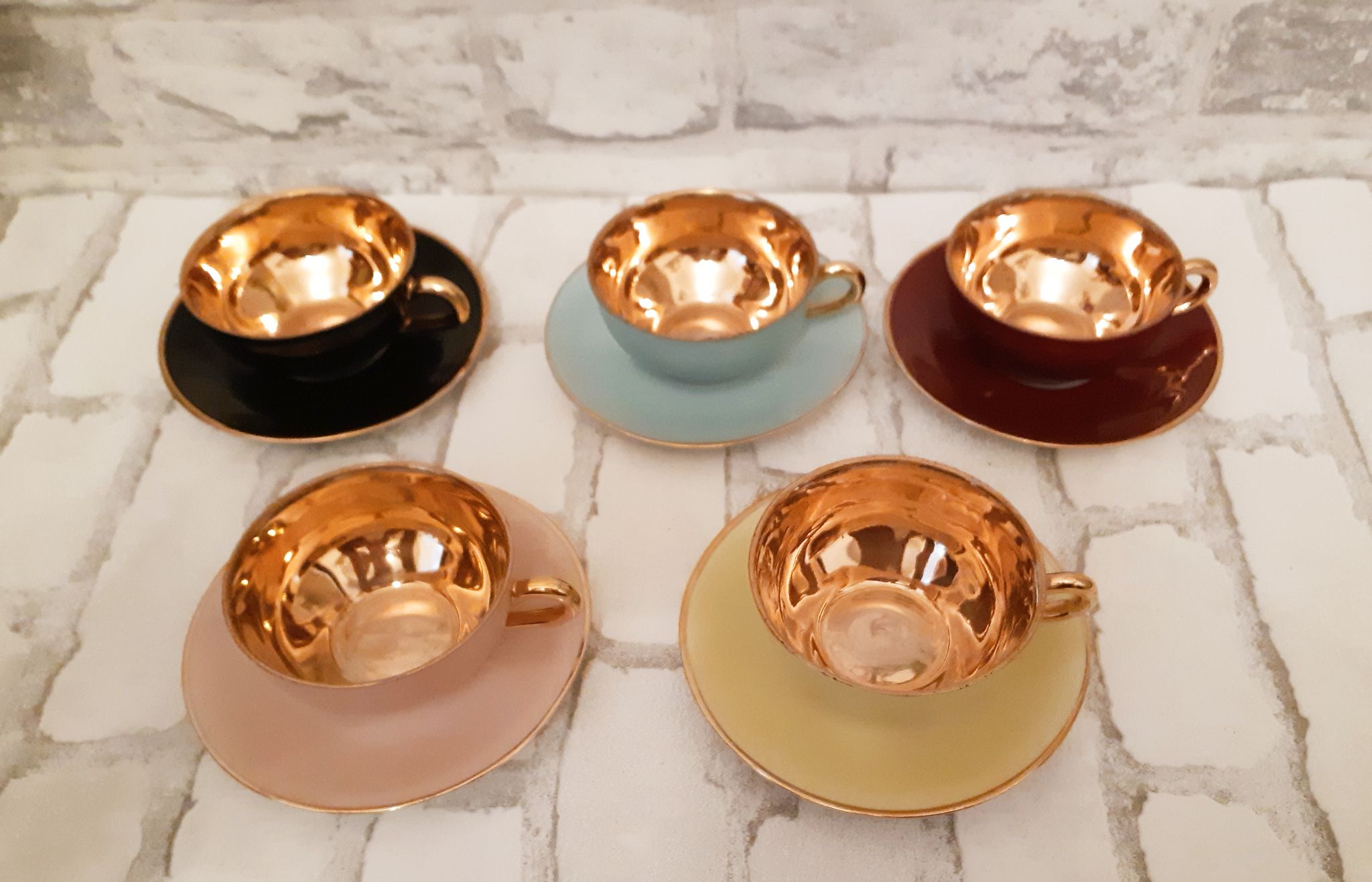 French fine porcelain coffee cups, colors and gold