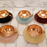 French fine porcelain coffee cups, colors and gold