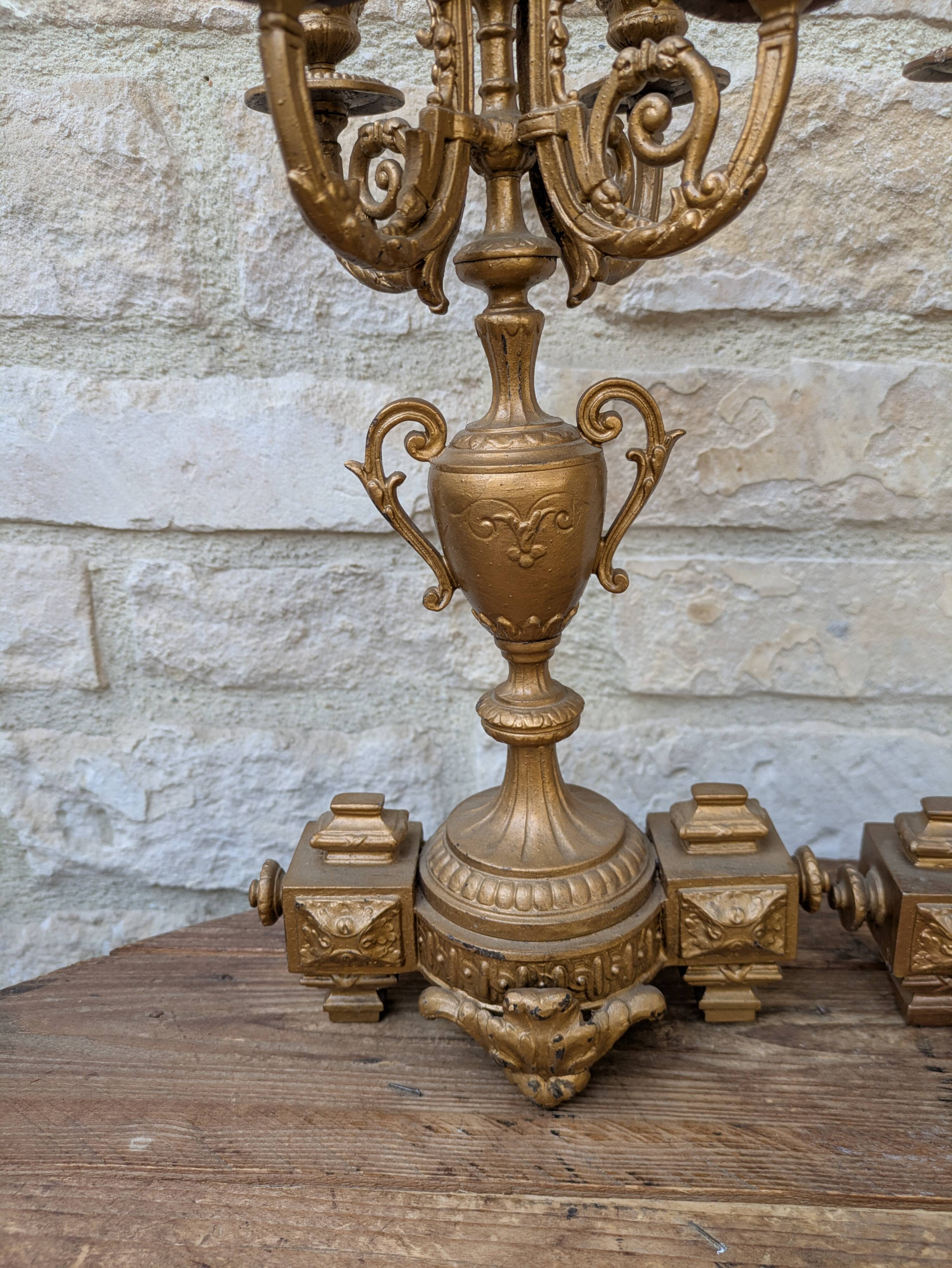 Pair of metal candelabra candle holders with 5 branches, 41cm