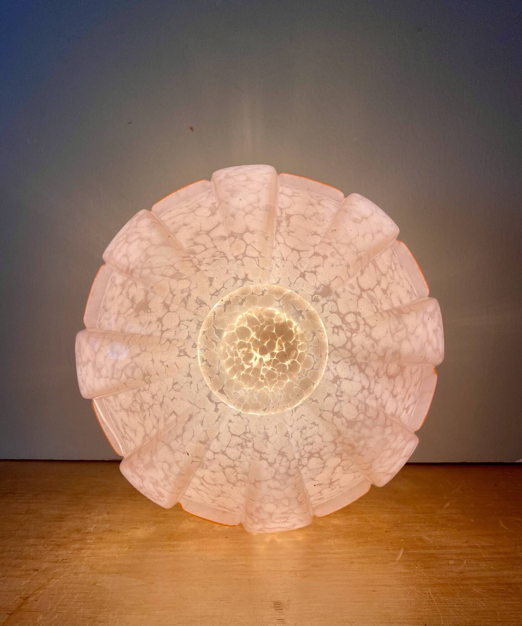 Vintage art deco globe wall or ceiling light in pink Clichy glass