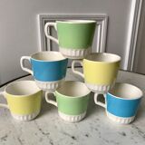 set of 6 colorful coffee cups pop Digoin Sarreguemines 60s