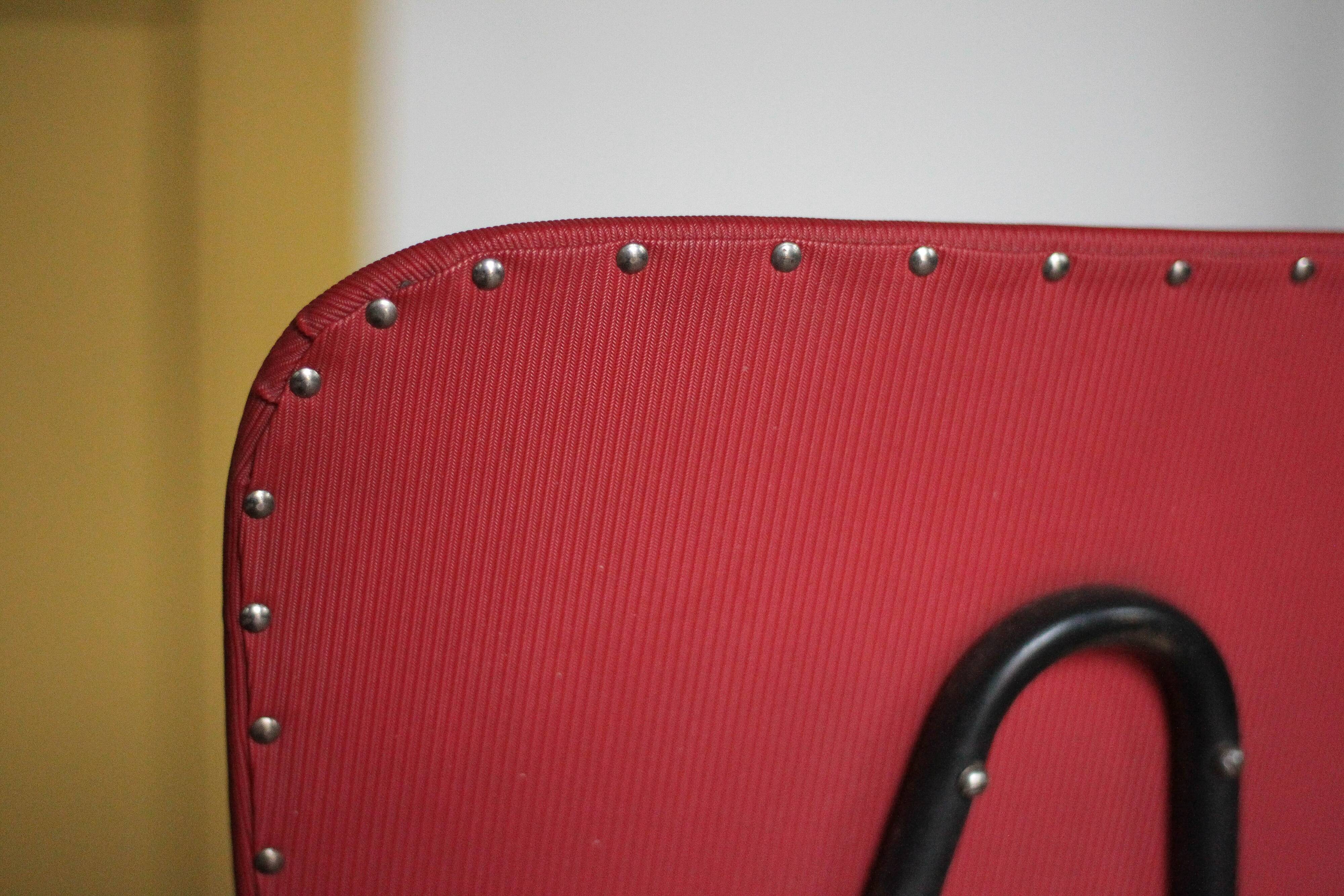 Pair of wooden and faux leather chairs from the 1950s, vintage chairs, retro.