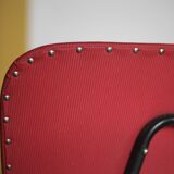 Pair of wooden and faux leather chairs from the 1950s, vintage chairs, retro.