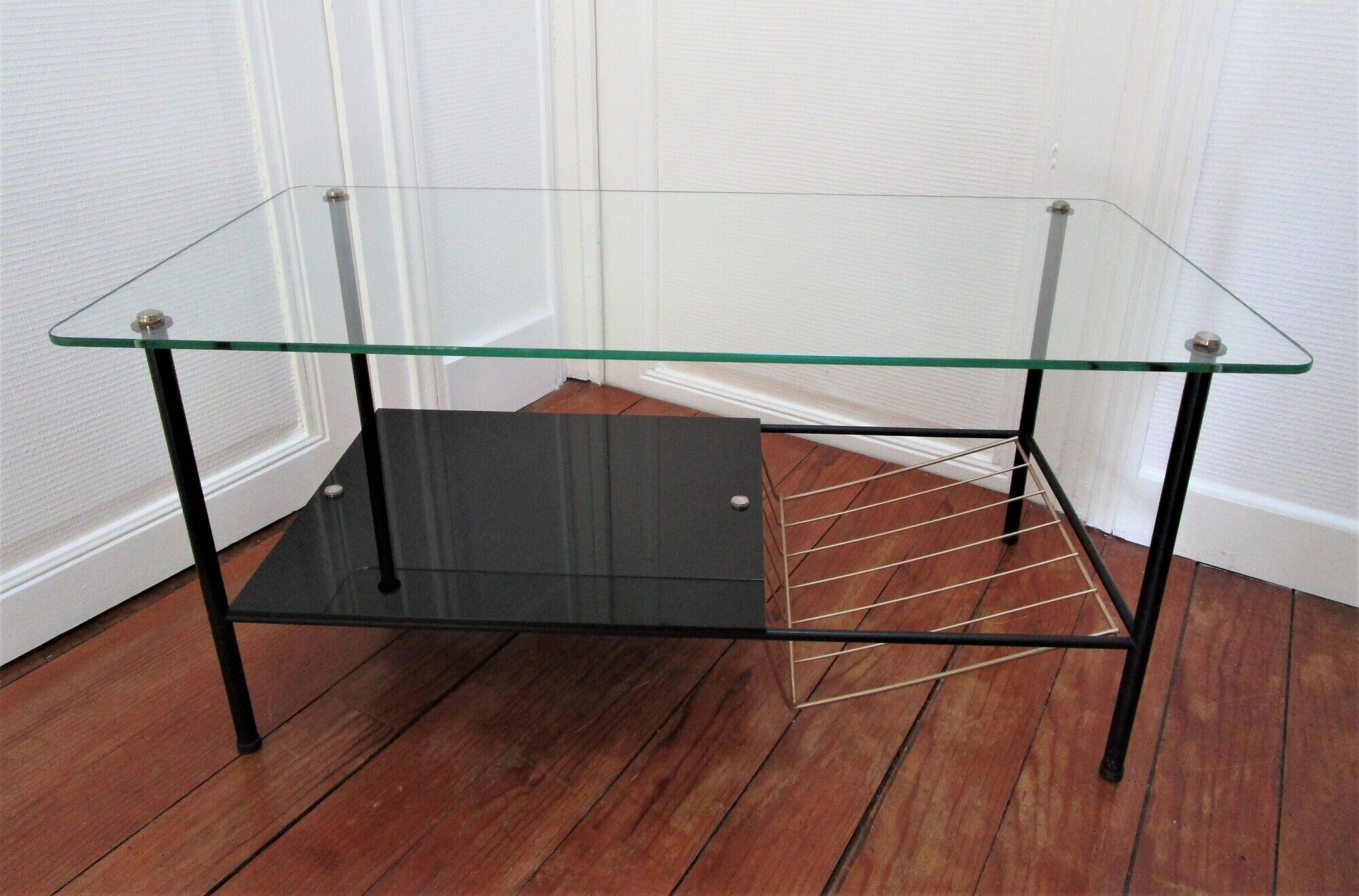 Two-tray coffee trays glass gold metal magazine holder 1960s