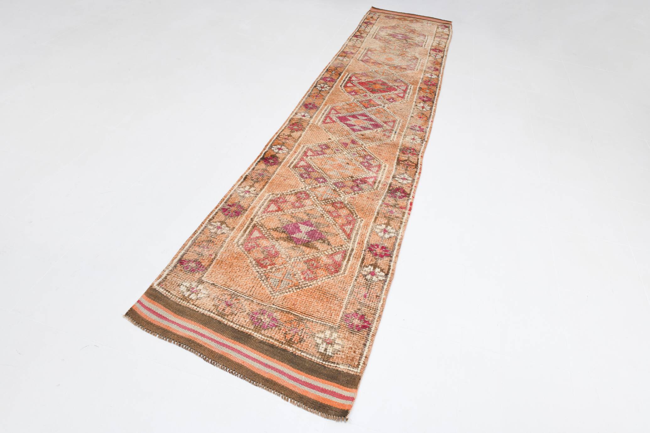 Light Orange & Red Turkish Runner Rug, 87x410Cm