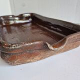 Ancien Plat À Jus Lechefrite 19e Terre Cuite Vernissée Art Populaire