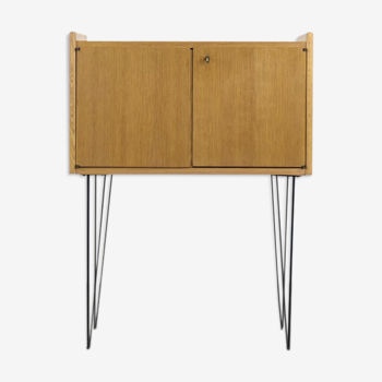 Vintage Mid-Century Modern Scandinavian Teak Wood Cabinet with Metal Hairpin Legs, 1960s
