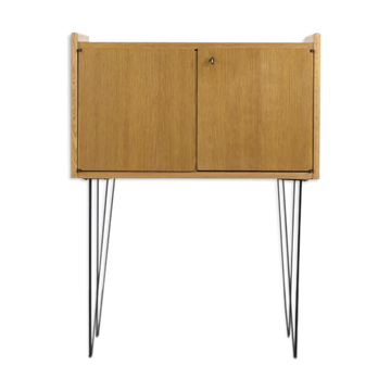 Vintage Mid-Century Modern Scandinavian Teak Wood Cabinet with Metal Hairpin Legs, 1960s