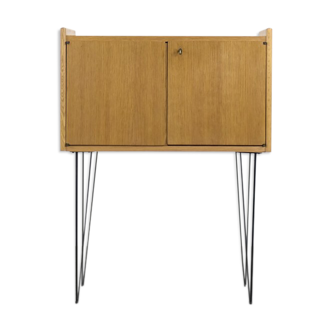 Vintage Mid-Century Modern Scandinavian Teak Wood Cabinet with Metal Hairpin Legs, 1960s