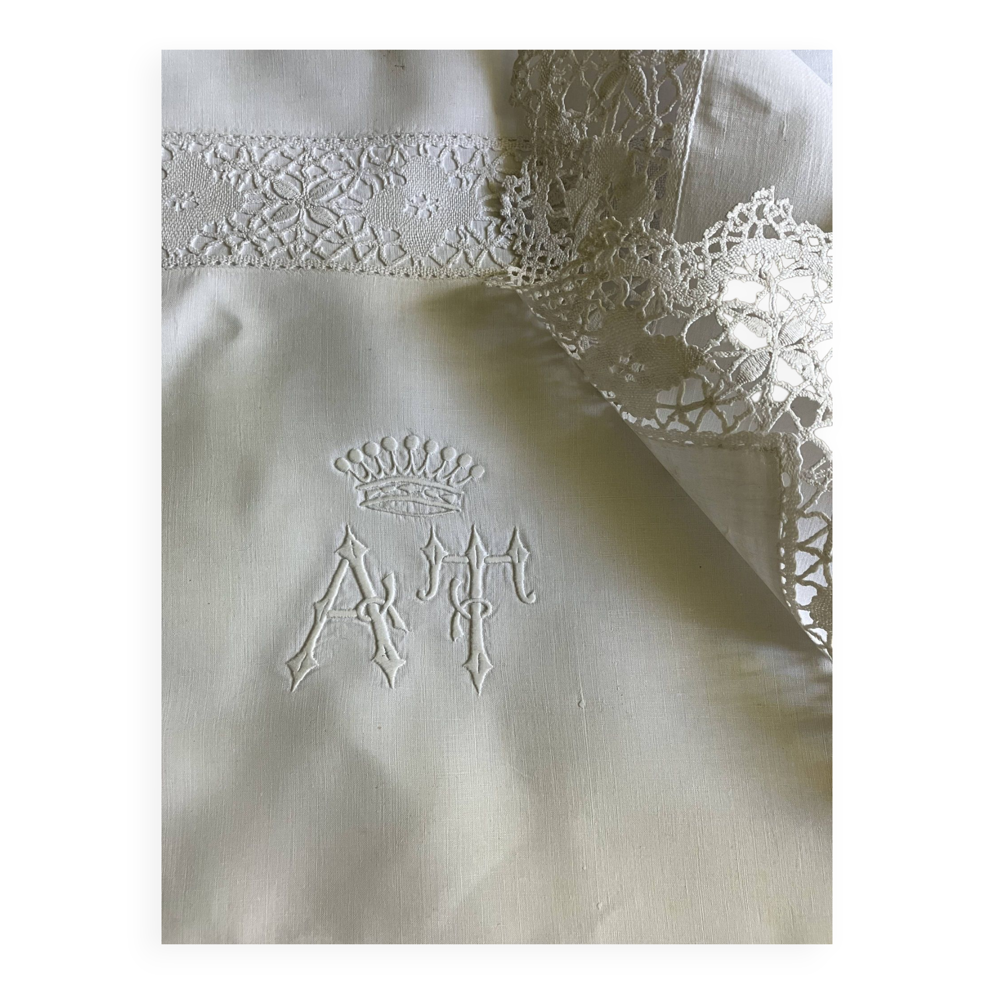 Old linen, pillowcase, AT monogram