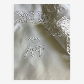 Old linen, pillowcase, AT monogram