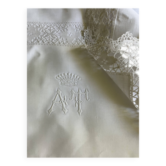 Old linen, pillowcase, AT monogram