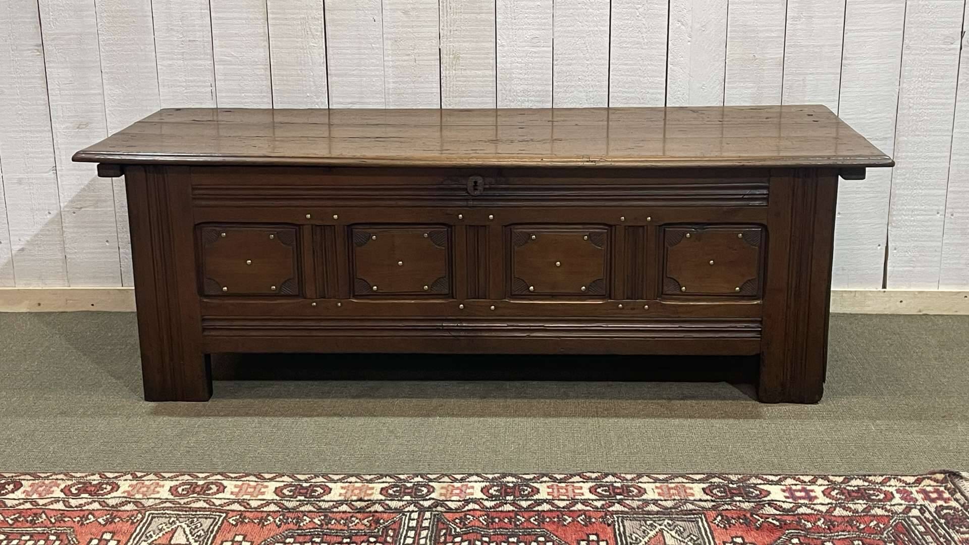 19th century Breton oak storage bench