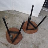 Pair of stools tripod in metal and wood log