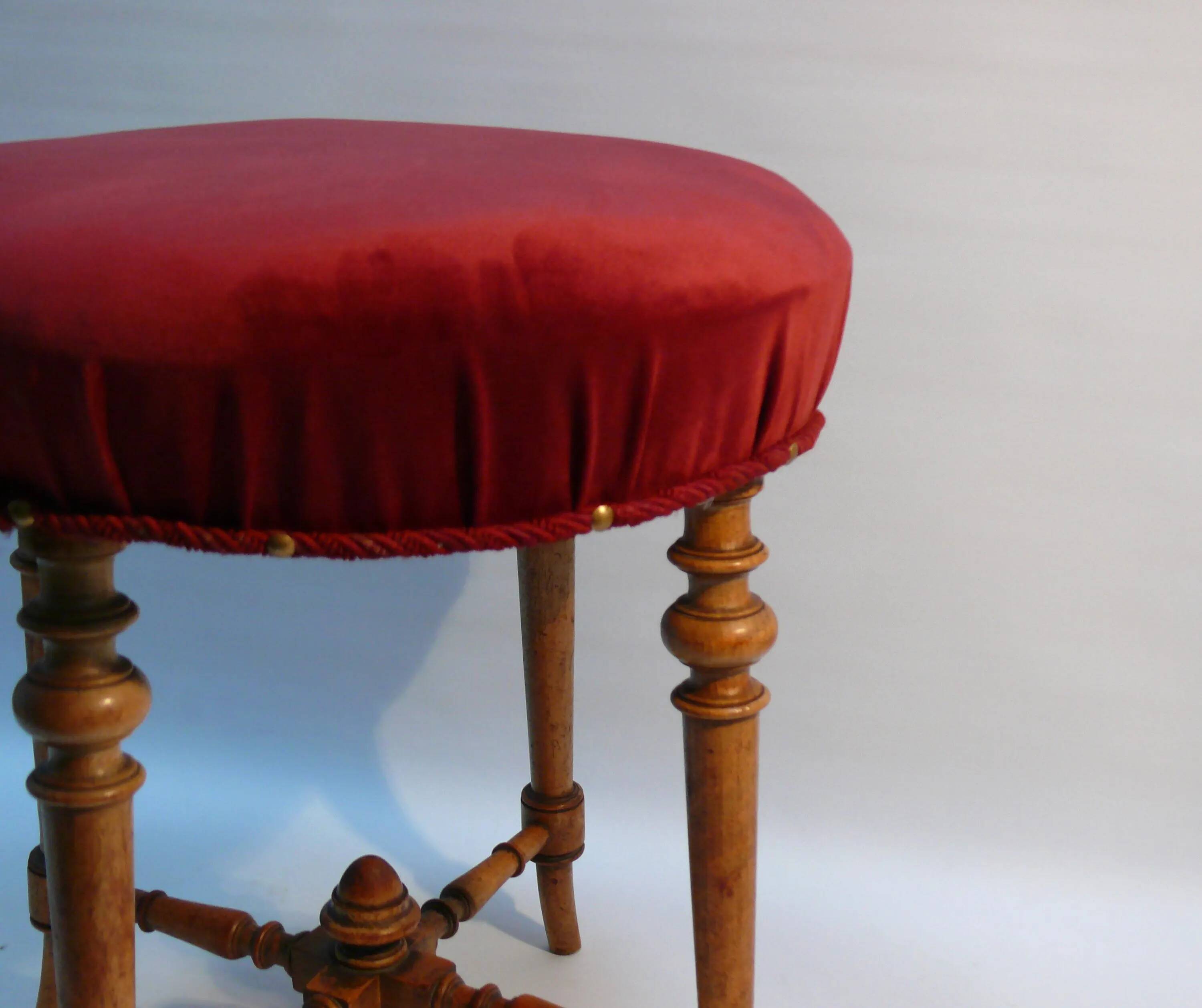 Antique stool / piano stool - upholstered, probably France - Napoleon III, circa 1880