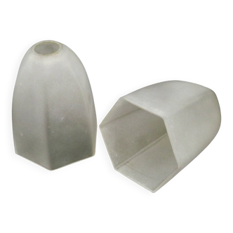 Set of 2 Art Deco Style Hexagonal White Opaque Glass Replacement Shades
