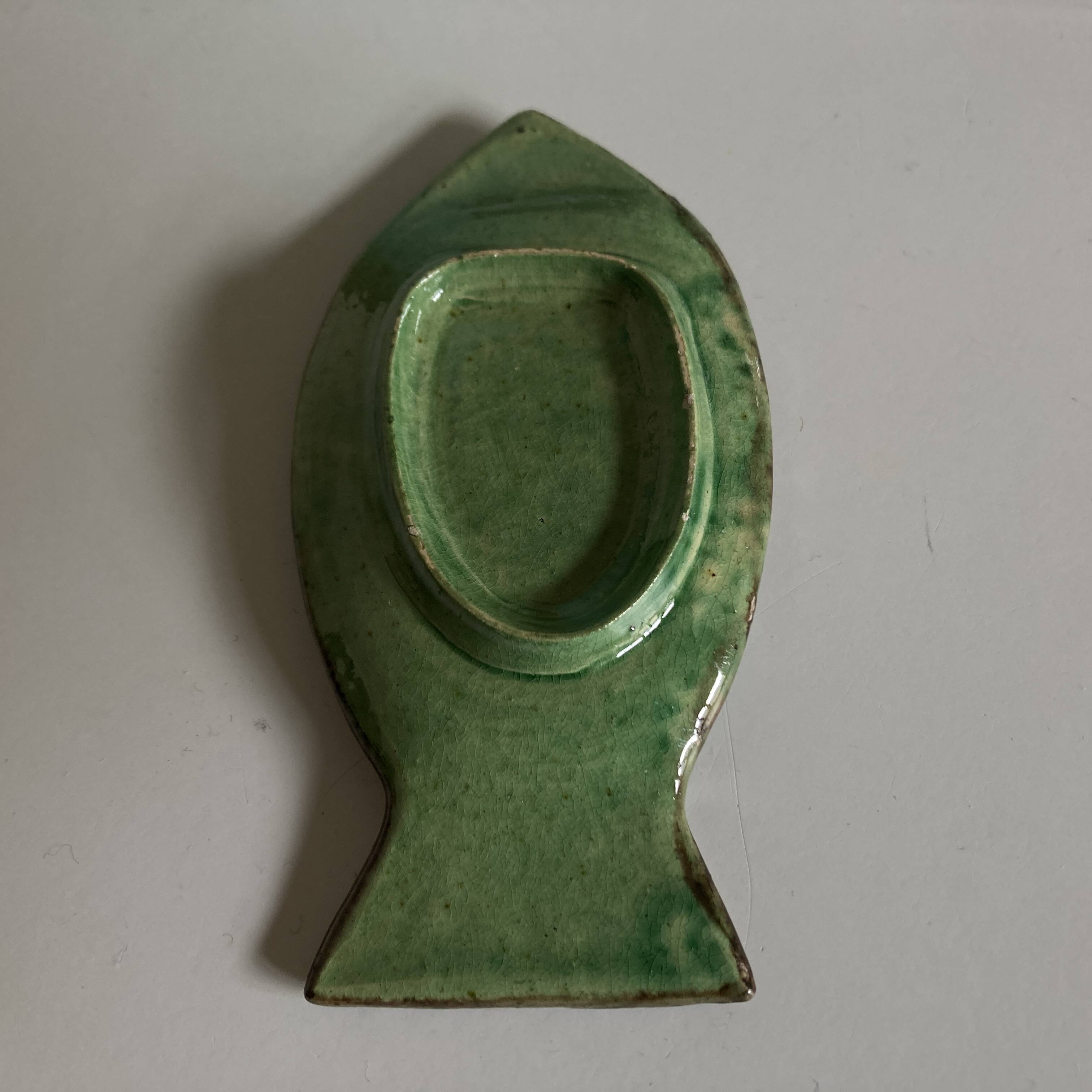 Dieulefit ceramic fish, in green glazed earthenware.