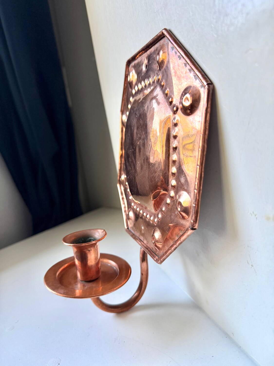 Scandinavian Antique Wall Candle Holder Sconce in Copper