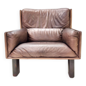 Comfortable Postmodern Brown Leather Armchair, Italy