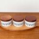 Sets of Swedish herring pots in ceramic and teak by Asa Lindberg for Sagaform, 2000s, set of 4.