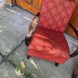 Pair of Art Deco burgundy armchairs in curved wood and fabric by Jindrich Halabala (1930s)