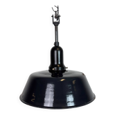 Industrial Black Enamel Factory Lamp with Porcelain Top, 1950s