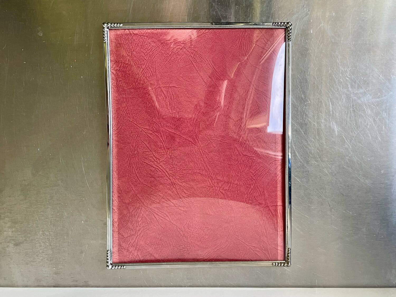 Art deco silver colored  metal frame  24.5  cm x 18.5 cm convex glass