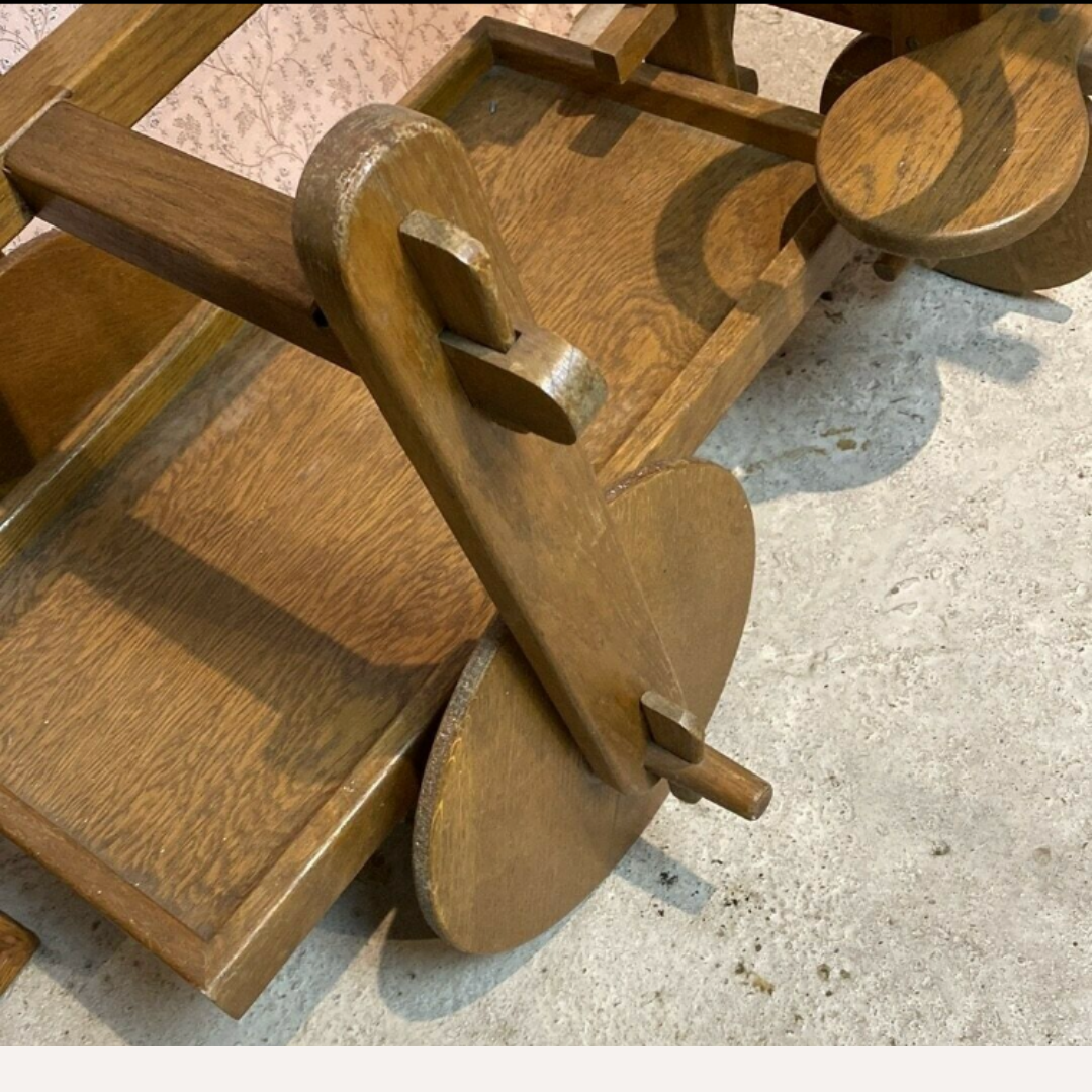 Midcentury brutalist modernist oak bar cart trolley, 1950s