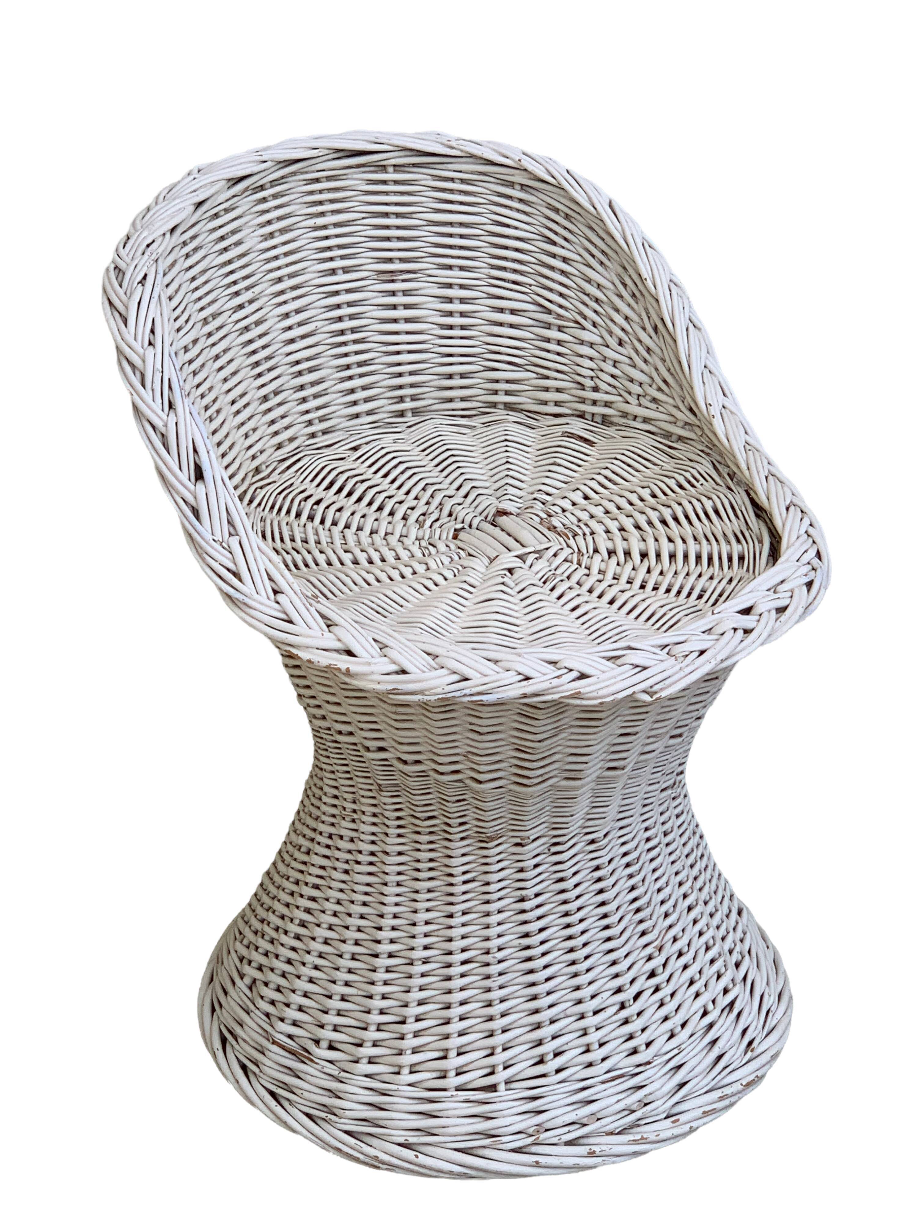 Vintage woven wicker stool 1950