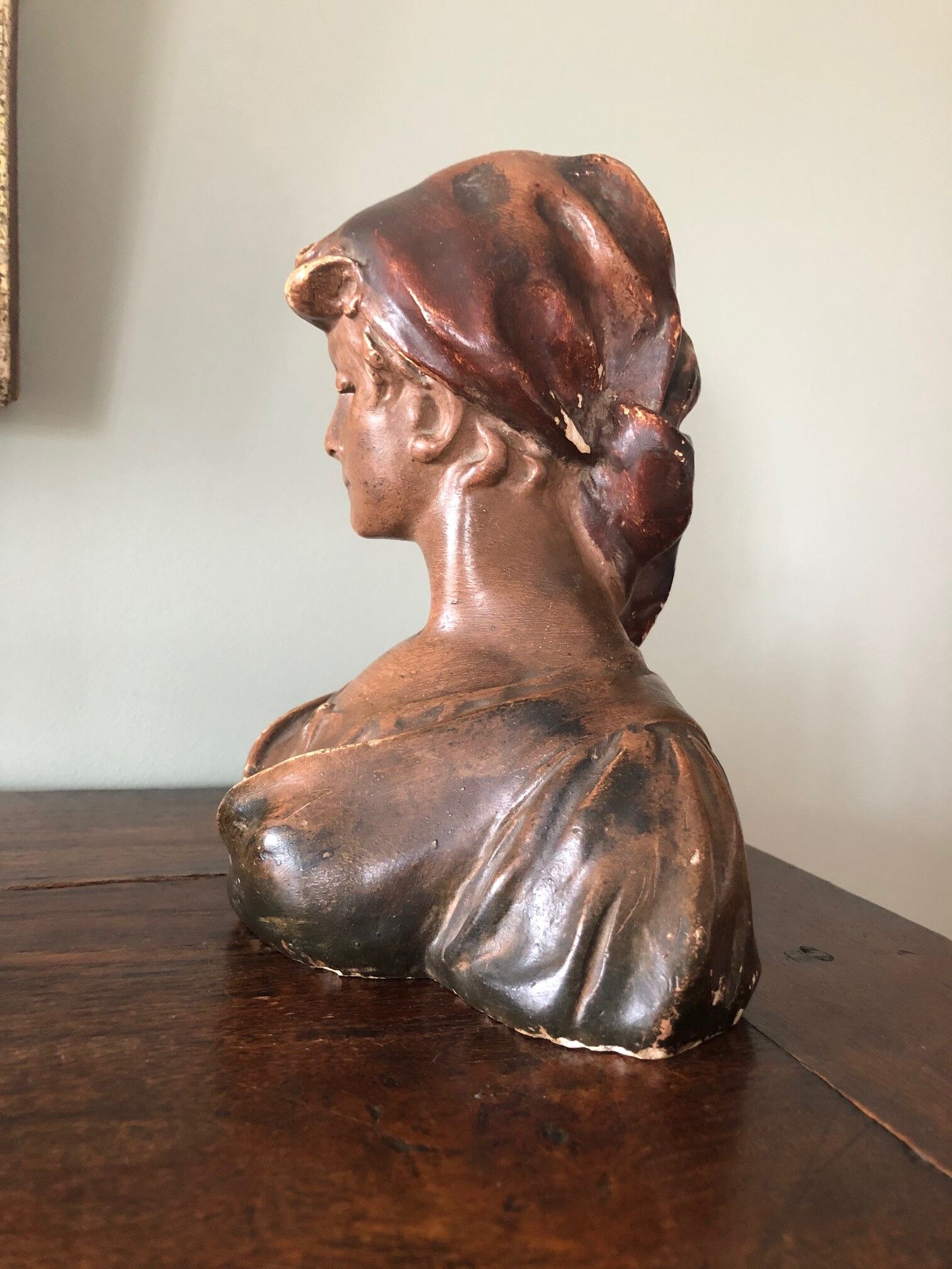 Plaster bust: girl in scarf