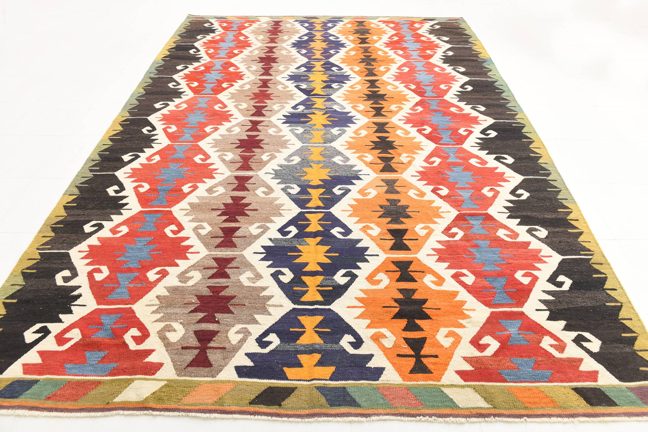 8x12 Multicolor Geometric Vintage Kilim Rug, 252x361Cm