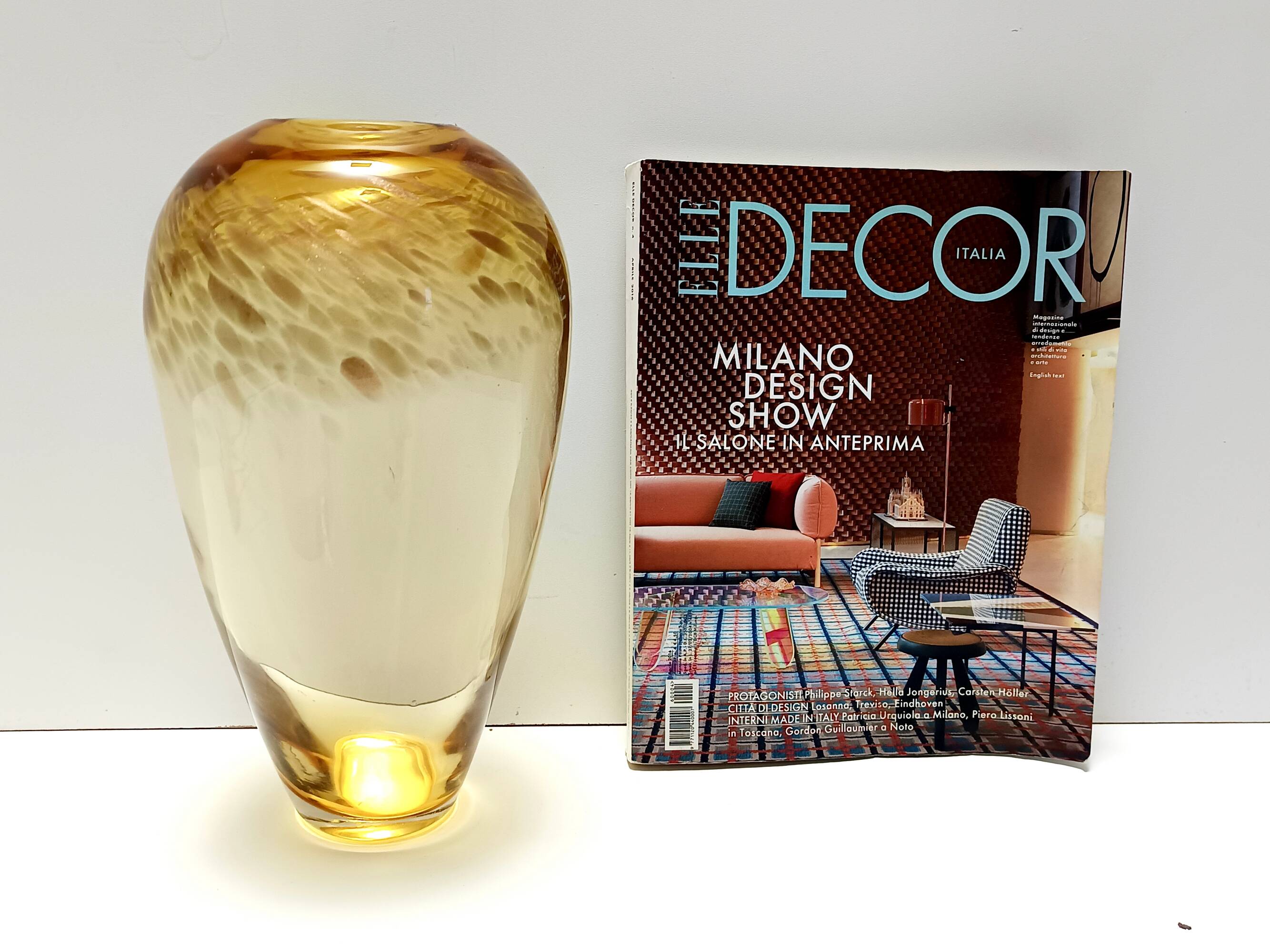 Straw Colored Murano Glass Vase attr. to Fratelli Toso with Aventurine