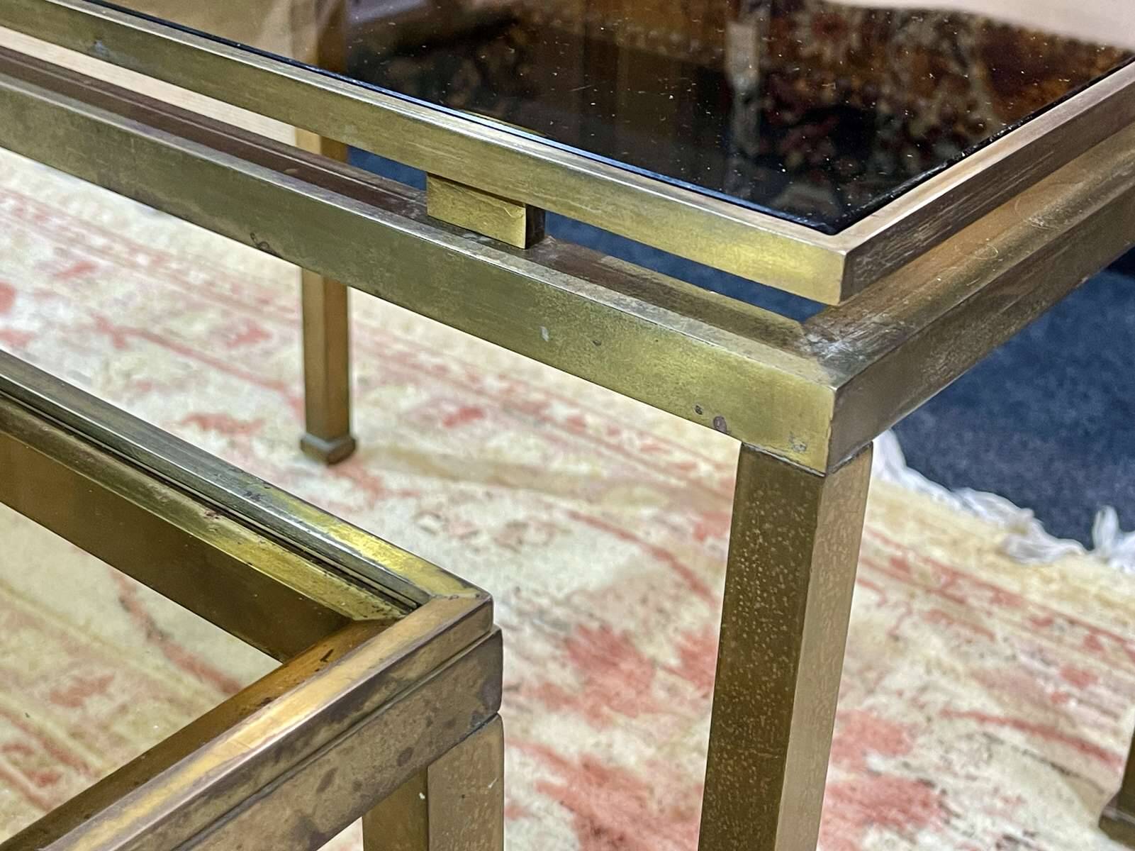 Set of 3 brass nesting tables by Guy Lefevre for Maison Jansen