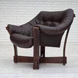 1970s, Scandinavian lounge chair, furniture leather, oak wood.