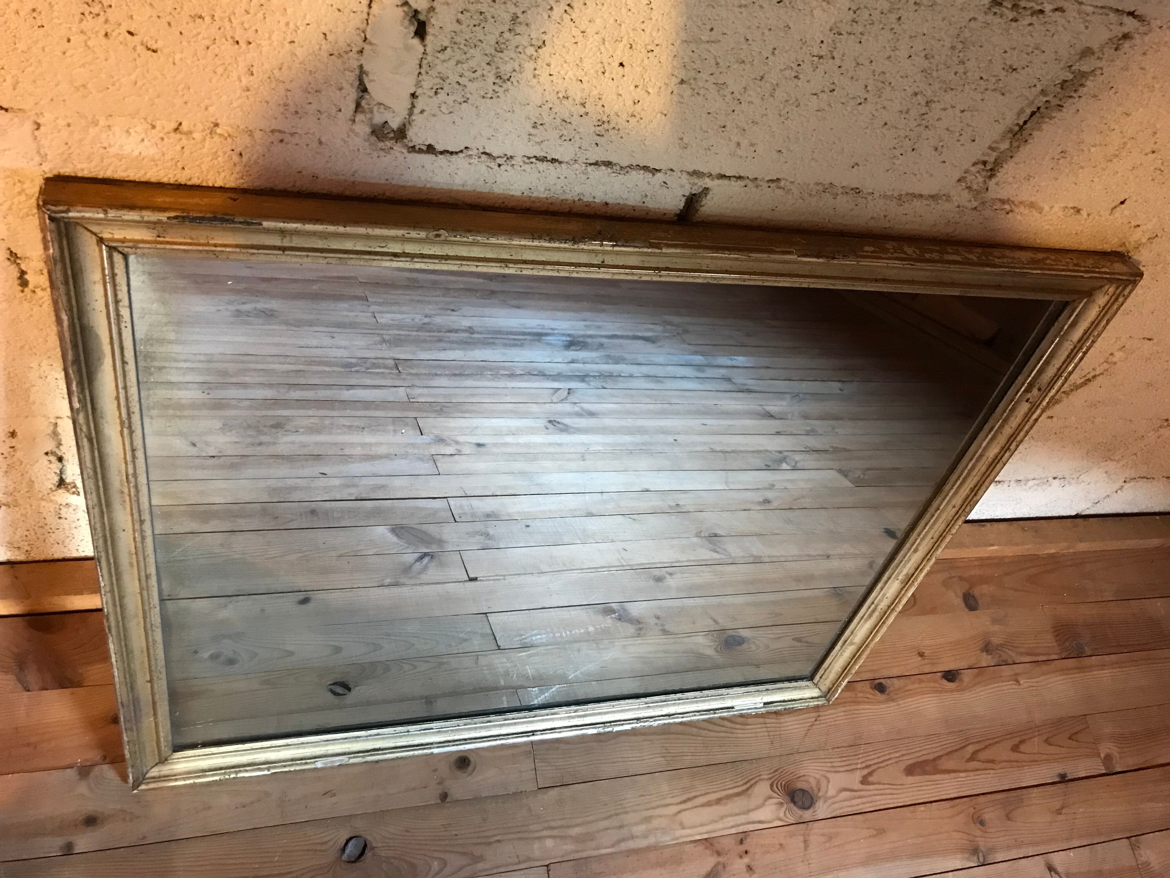 Mirror with golden mercury parquet signed david frame wood and stuck