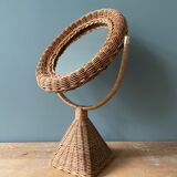 Vintage rattan table psyche mirror