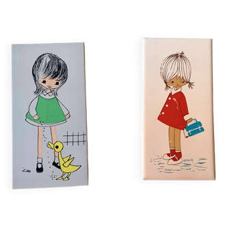 Paire de plaques murales en carrelage peint pour chambre d'enfant