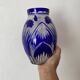 Cobalt blue double crystal vase signed G. Raspiller