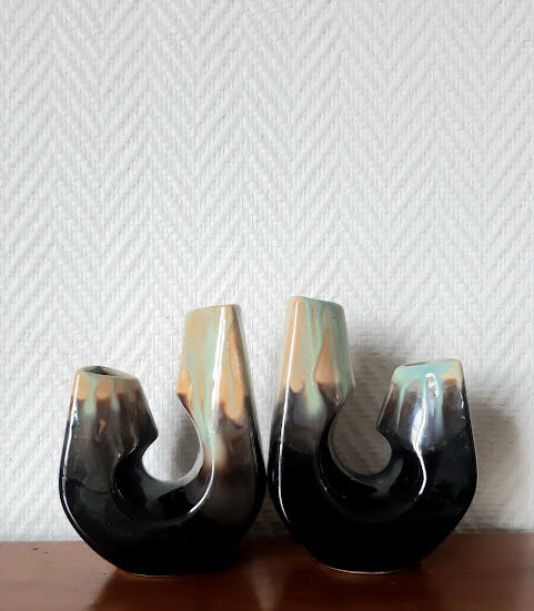 Double vintage ceramic bookend vases