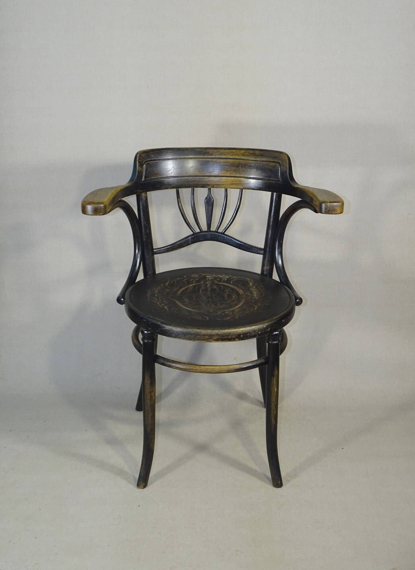 Office Armchair No. 6 E ZP by Fischel, 1910, Bistro type, wooden seat