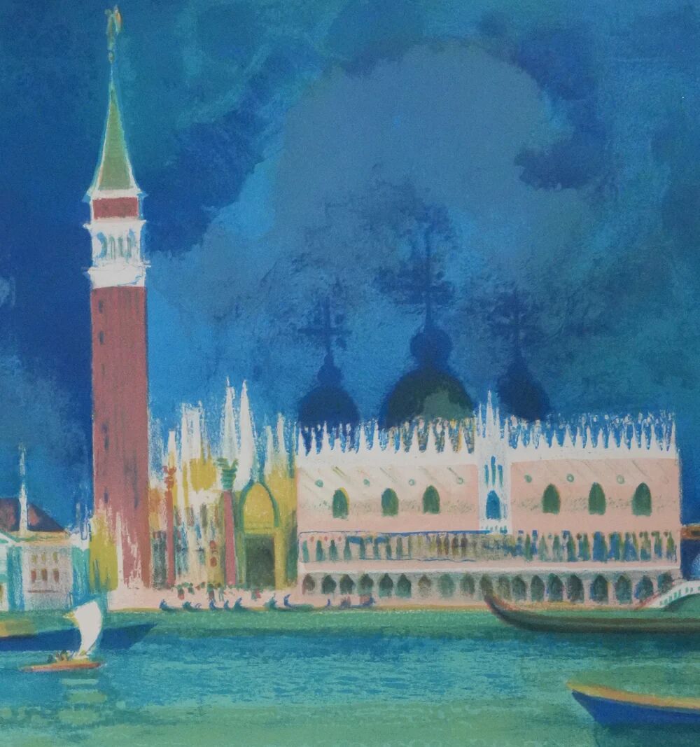 Paul Collomb : Le lagon de Venise, lithographie originale signée