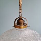 Suspension art déco en verre transparent festonné, années 1920-30