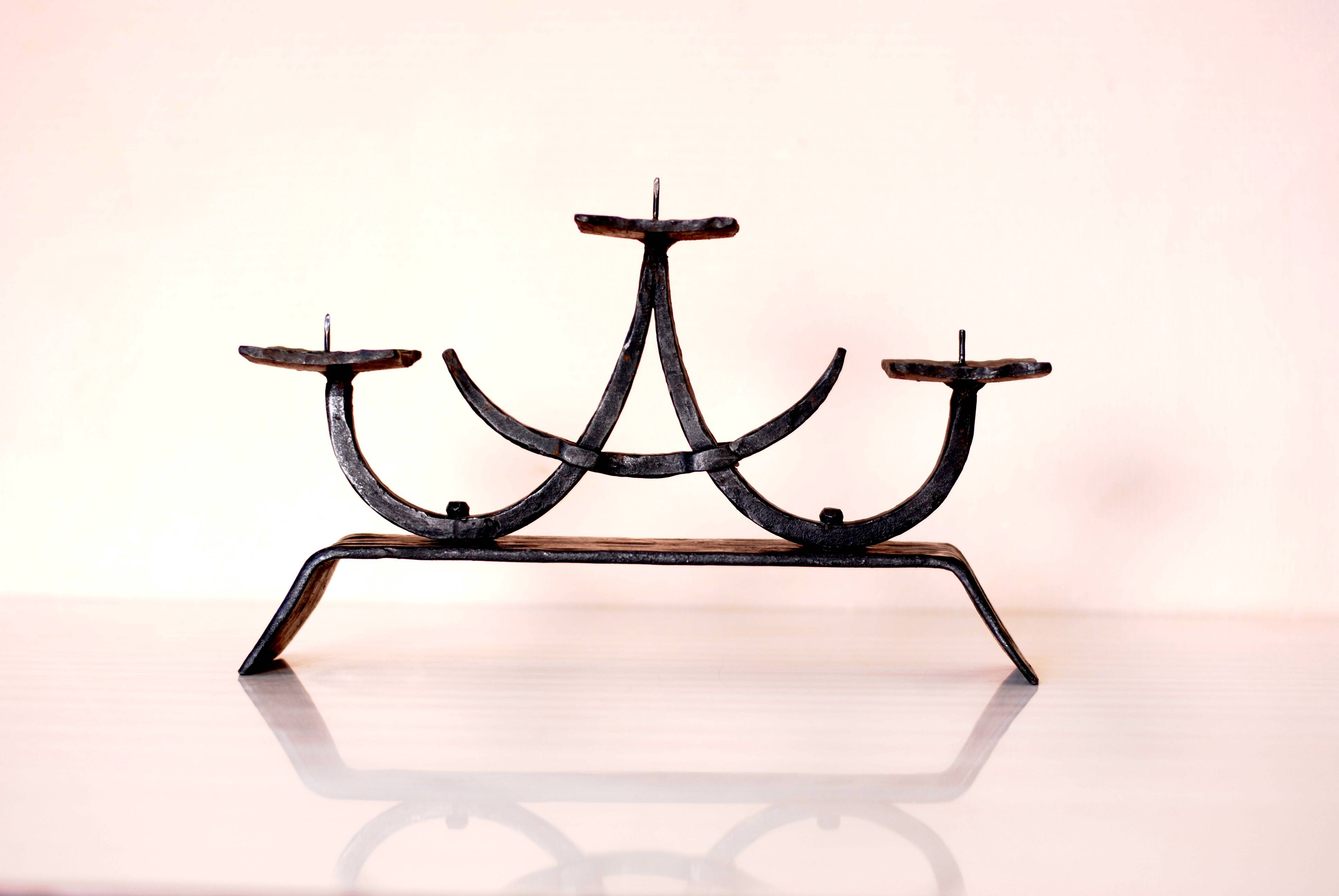 Vintage Wrought Iron Candle Holder, France, 1960s