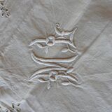 Ensemble ancien drap plat et 2 taies d'oreiller
