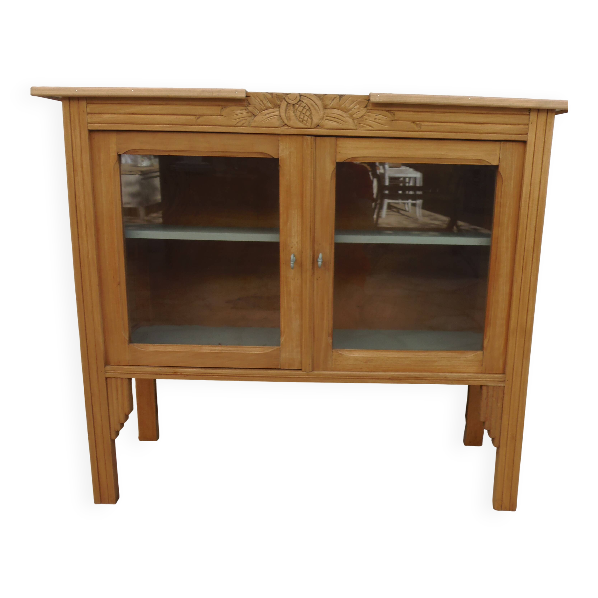 Art Deco sideboard in wood, with 2 glass doors.