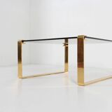 Table basse du milieu du siècle avec base plaquée or et plateau en verre, années 1970