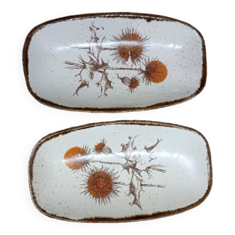 2 ceramic raviers with thistle pattern, earthenware of Haute-Provence ADP Table.