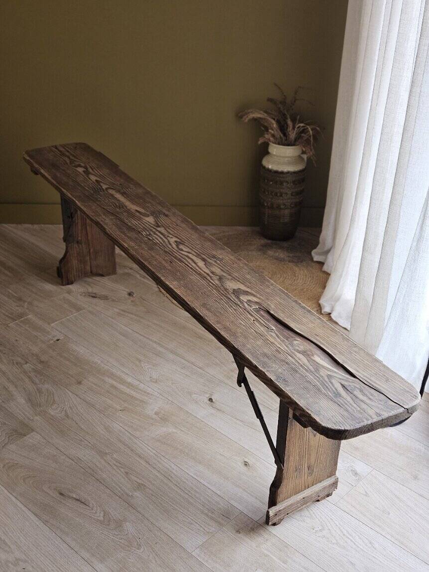 Antique folding farmhouse bench in solid wood | Gabin